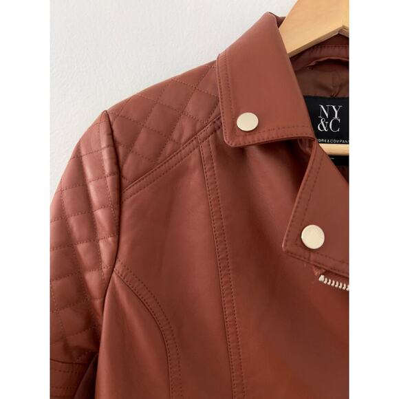 New York & Company Faux Leather Moto Jacket, Camel Color, Size XS, EUC - Picture 4 of 6